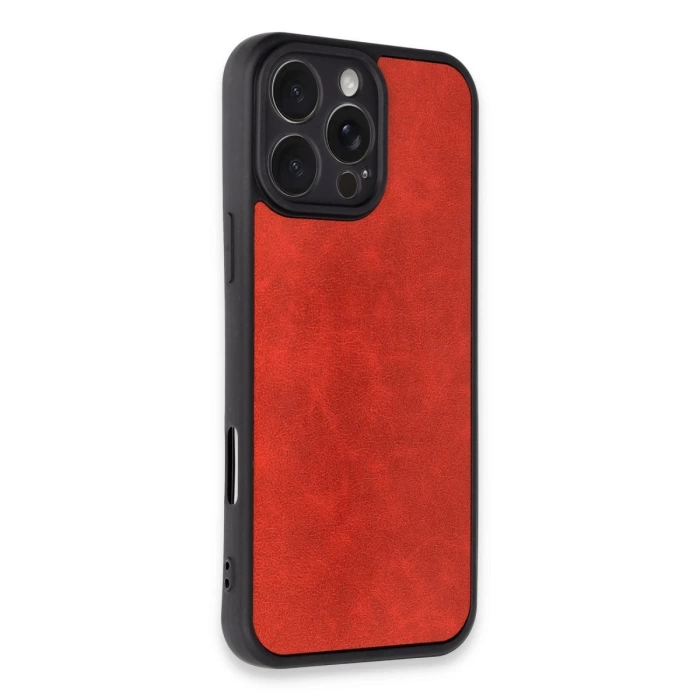 Newface iPhone 16 Pro Kılıf Aras Deri Kapak - Kırmızı