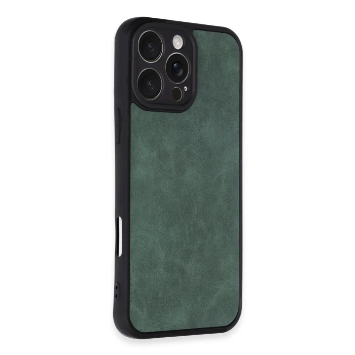 Newface iPhone 16 Pro Kılıf Aras Deri Kapak - Koyu Yeşil