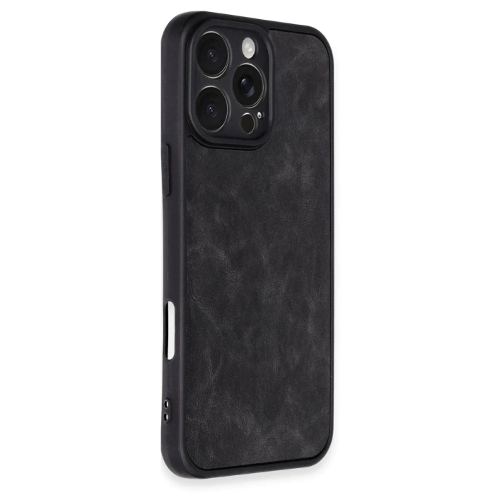 Newface iPhone 16 Pro Kılıf Aras Deri Kapak - Siyah