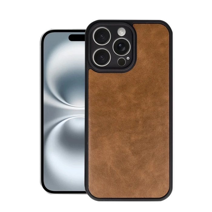 Newface iPhone 16 Pro Kılıf Aras Deri Kapak - Taba