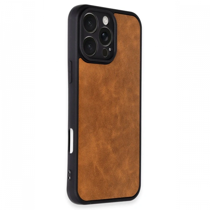 Newface iPhone 16 Pro Kılıf Aras Deri Kapak - Taba