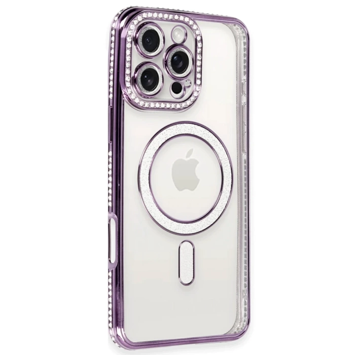 Newface iPhone 16 Pro Kılıf Joke Simli Magneticsafe Kılıf - Derin Mor