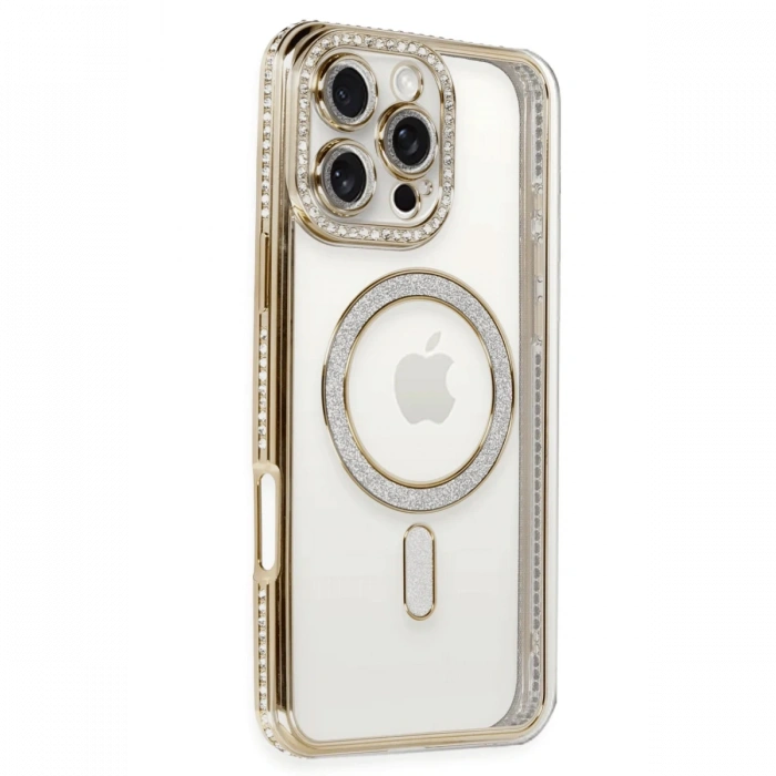 Newface iPhone 16 Pro Kılıf Joke Simli Magneticsafe Kılıf - Gold
