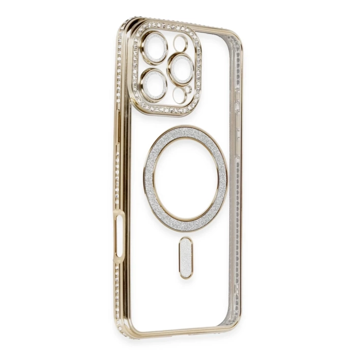 Newface iPhone 16 Pro Kılıf Joke Simli Magneticsafe Kılıf - Gold