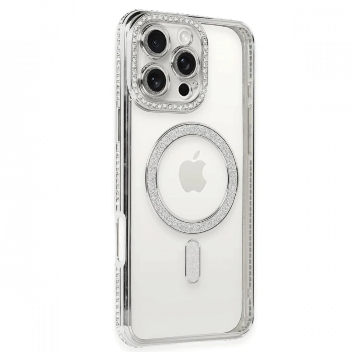 Newface iPhone 16 Pro Kılıf Joke Simli Magneticsafe Kılıf - Gümüş