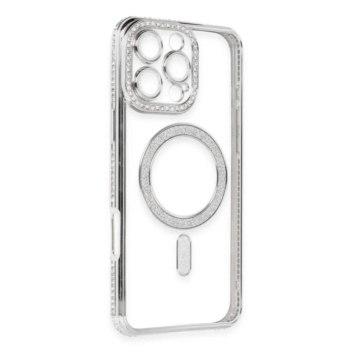 Newface iPhone 16 Pro Kılıf Joke Simli Magneticsafe Kılıf - Gümüş