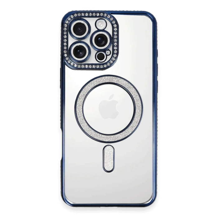 Newface iPhone 16 Pro Kılıf Joke Simli Magneticsafe Kılıf - Lacivert