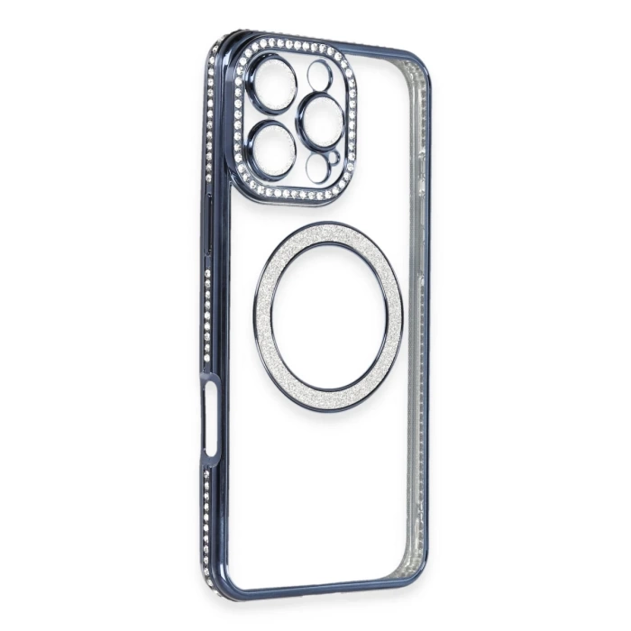 Newface iPhone 16 Pro Kılıf Joke Simli Magneticsafe Kılıf - Lacivert