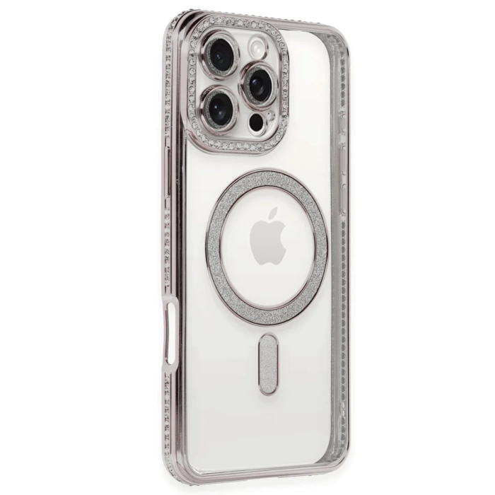 Newface iPhone 16 Pro Kılıf Joke Simli Magneticsafe Kılıf - Pembe