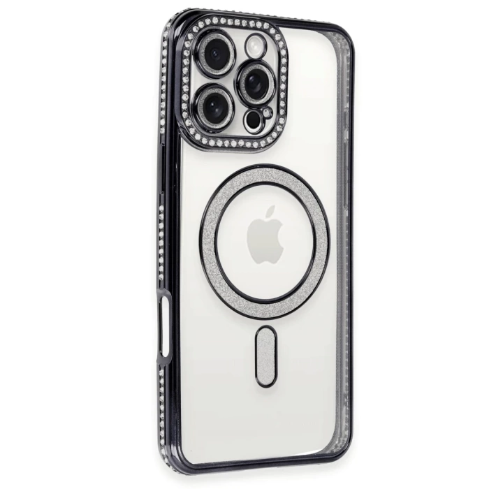 Newface iPhone 16 Pro Kılıf Joke Simli Magneticsafe Kılıf - Siyah