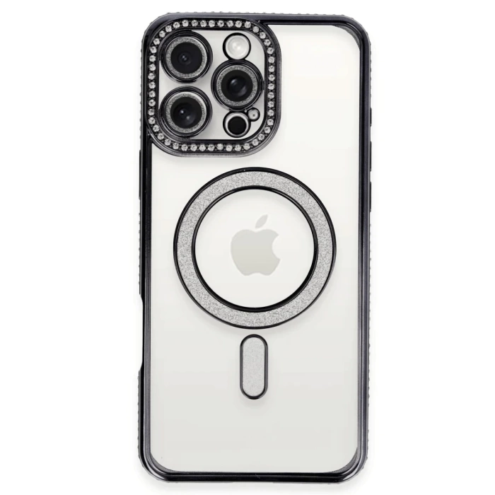 Newface iPhone 16 Pro Kılıf Joke Simli Magneticsafe Kılıf - Siyah