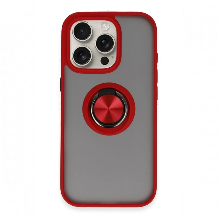 Newface iPhone 16 Pro Kılıf Montreal Yüzüklü Silikon Kapak - Kırmızı