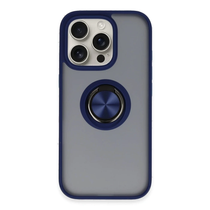 Newface iPhone 16 Pro Kılıf Montreal Yüzüklü Silikon Kapak - Lacivert