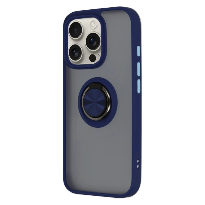 Newface iPhone 16 Pro Kılıf Montreal Yüzüklü Silikon Kapak - Lacivert