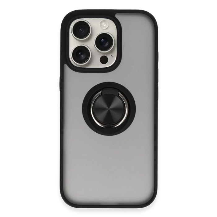 Newface iPhone 16 Pro Kılıf Montreal Yüzüklü Silikon Kapak - Siyah