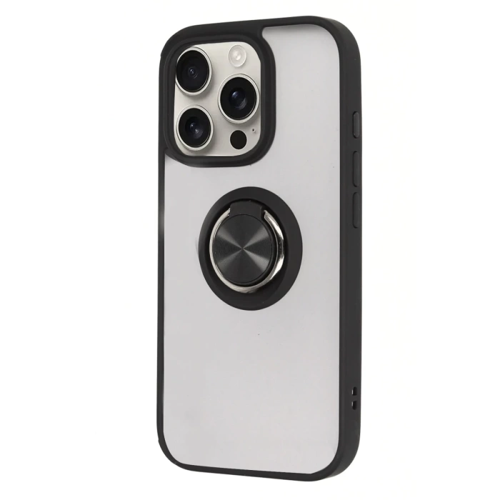 Newface iPhone 16 Pro Kılıf Montreal Yüzüklü Silikon Kapak - Siyah