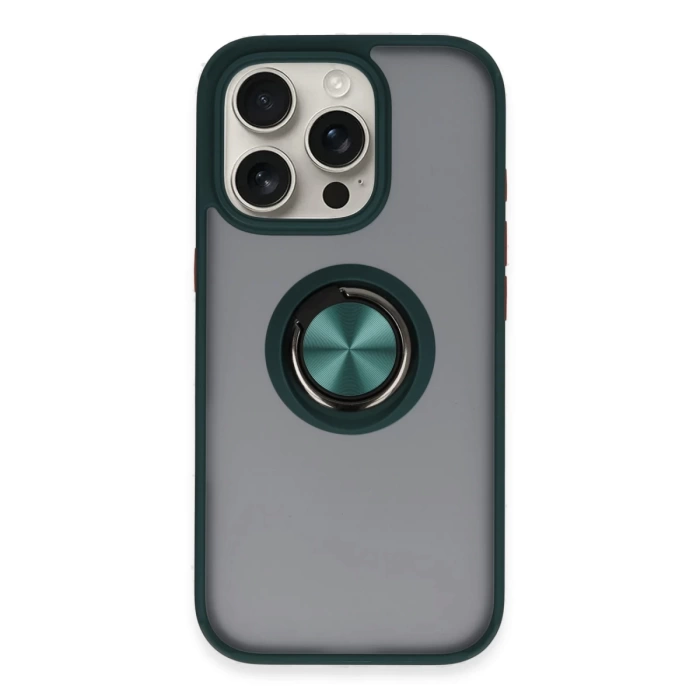 Newface iPhone 16 Pro Kılıf Montreal Yüzüklü Silikon Kapak - Yeşil