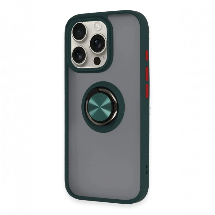 Newface iPhone 16 Pro Kılıf Montreal Yüzüklü Silikon Kapak - Yeşil
