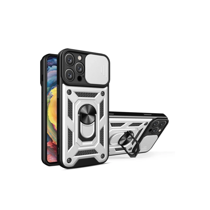 Newface iPhone 16 Pro Kılıf Pars Lens Yüzüklü Silikon - Gümüş