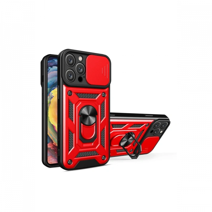Newface iPhone 16 Pro Kılıf Pars Lens Yüzüklü Silikon - Kırmızı