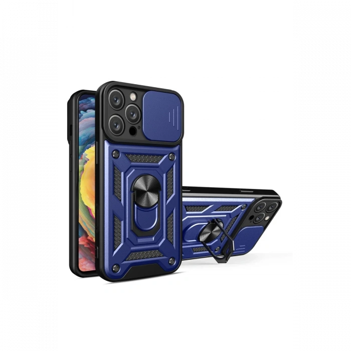 Newface iPhone 16 Pro Kılıf Pars Lens Yüzüklü Silikon - Lacivert