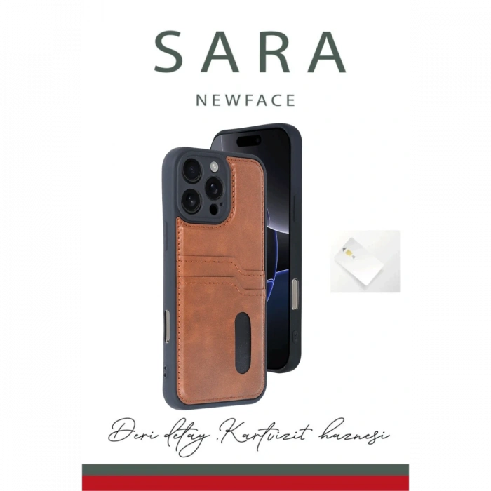 iPhone 16 Pro Kılıf Sara Kartvizitli Deri Kılıf