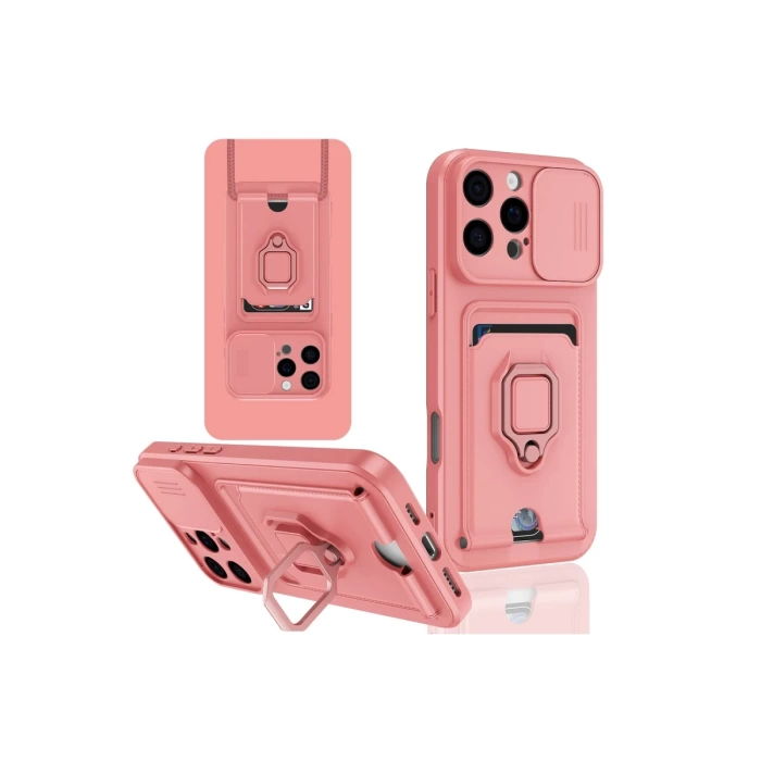 Newface iPhone 16 Pro Kılıf Zuma Kartvizitli Yüzüklü Silikon - Pembe