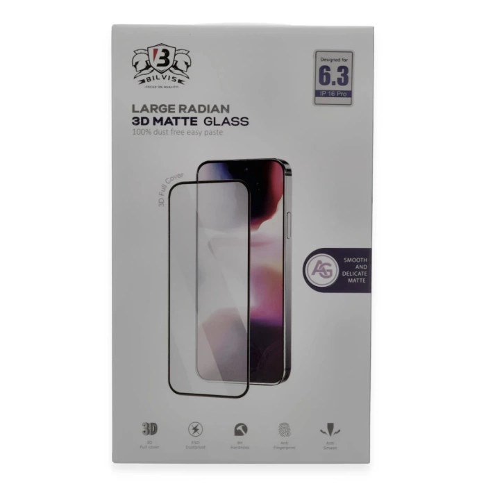 Newface iPhone 16 Pro Max Bilvis 3D Mat Cam Ekran Koruyucu