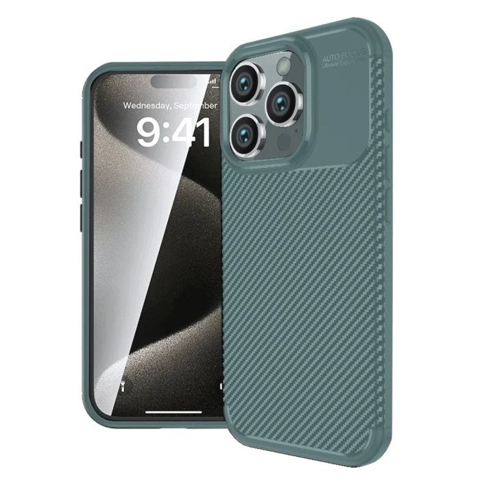Newface iPhone 16 Pro Max Kılıf Auto Focus Karbon Kapak - Koyu Yeşil