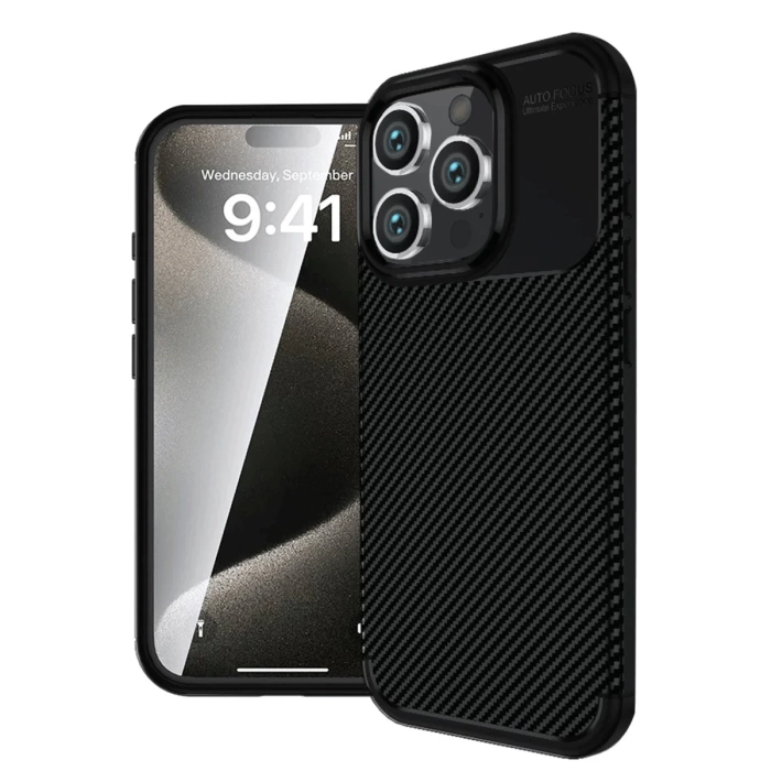 Newface iPhone 16 Pro Max Kılıf Auto Focus Karbon Kapak - Siyah