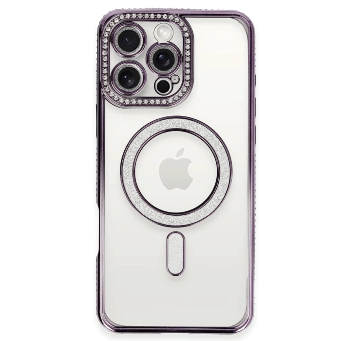 Newface iPhone 16 Pro Max Kılıf Joke Simli Magneticsafe Kılıf - Derin Mor