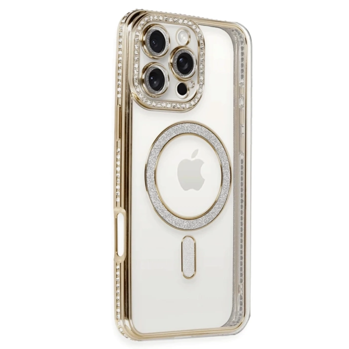 Newface iPhone 16 Pro Max Kılıf Joke Simli Magneticsafe Kılıf - Gold