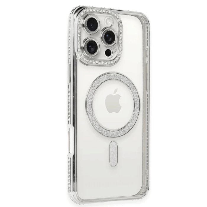 Newface iPhone 16 Pro Max Kılıf Joke Simli Magneticsafe Kılıf - Gümüş