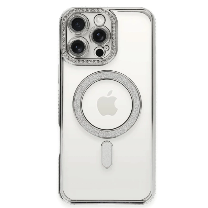 Newface iPhone 16 Pro Max Kılıf Joke Simli Magneticsafe Kılıf - Gümüş