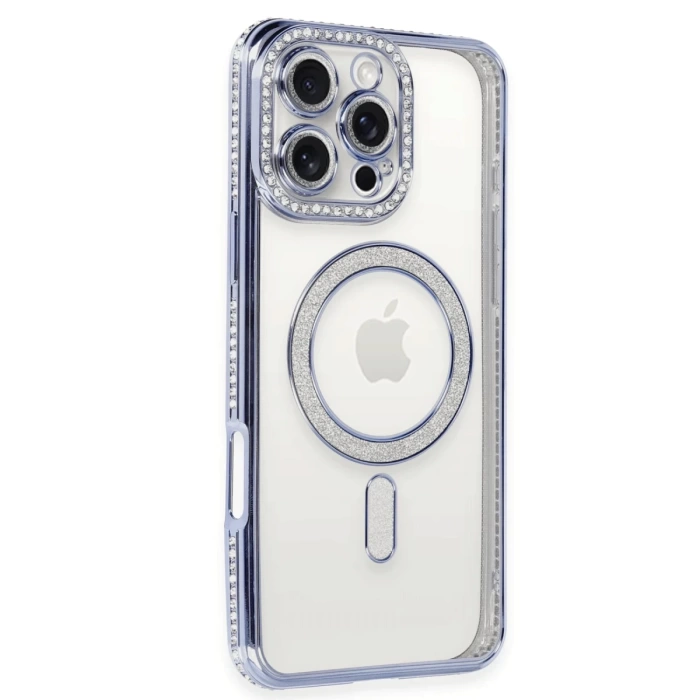 Newface iPhone 16 Pro Max Kılıf Joke Simli Magneticsafe Kılıf - Mavi