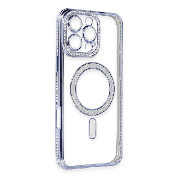 Newface iPhone 16 Pro Max Kılıf Joke Simli Magneticsafe Kılıf - Mavi