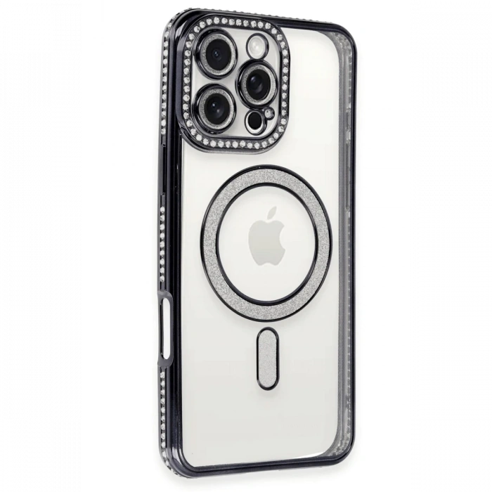 Newface iPhone 16 Pro Max Kılıf Joke Simli Magneticsafe Kılıf - Siyah