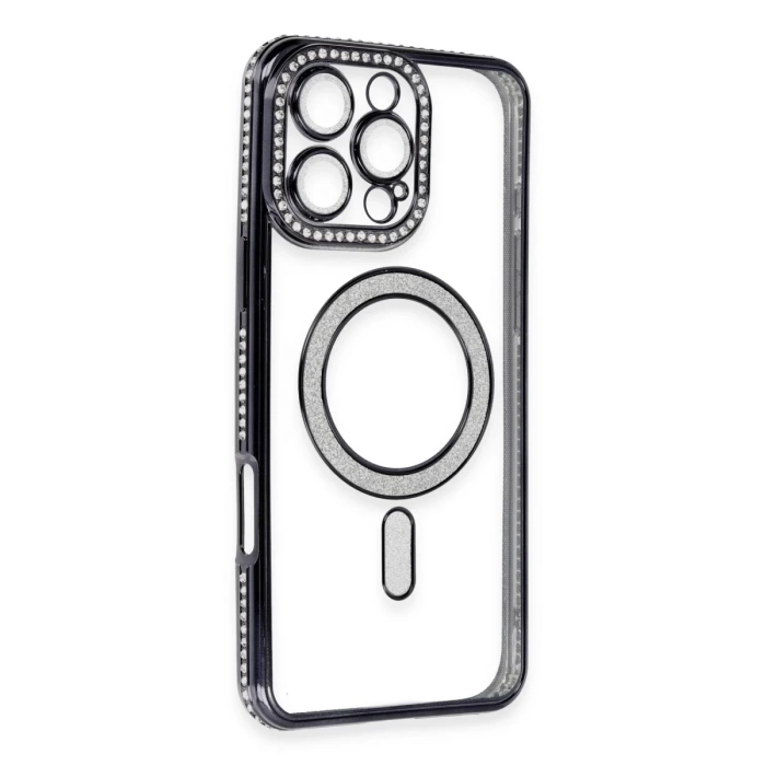 Newface iPhone 16 Pro Max Kılıf Joke Simli Magneticsafe Kılıf - Siyah