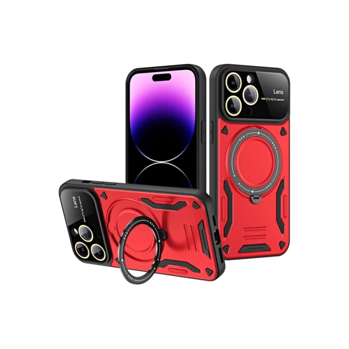 Newface iPhone 16 Pro Max Kılıf Joy Lens Standlı Kapak - Kırmızı