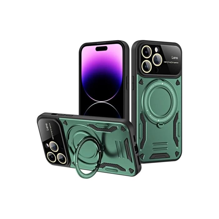 Newface iPhone 16 Pro Max Kılıf Joy Lens Standlı Kapak - Koyu Yeşil