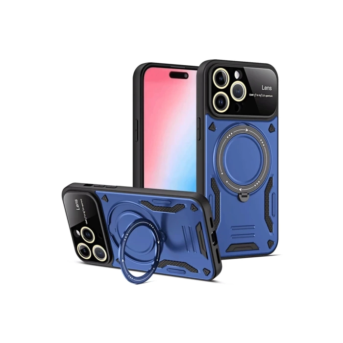 Newface iPhone 16 Pro Max Kılıf Joy Lens Standlı Kapak - Lacivert