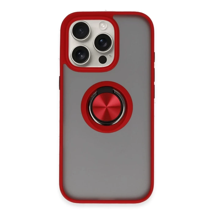 Newface iPhone 16 Pro Max Kılıf Montreal Yüzüklü Silikon Kapak - Kırmızı