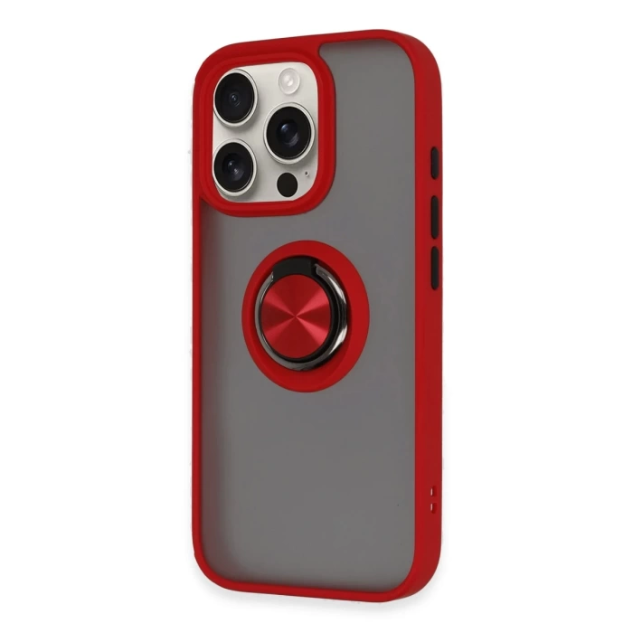 Newface iPhone 16 Pro Max Kılıf Montreal Yüzüklü Silikon Kapak - Kırmızı