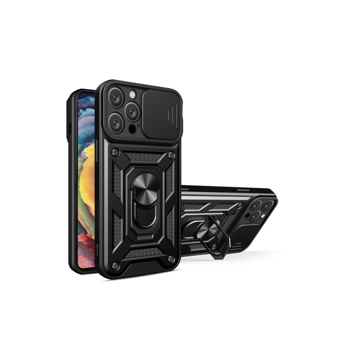 Newface iPhone 16 Pro Max Kılıf Pars Lens Yüzüklü Silikon - Siyah