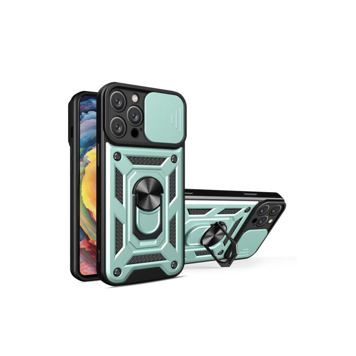 Newface iPhone 16 Pro Max Kılıf Pars Lens Yüzüklü Silikon - Yeşil