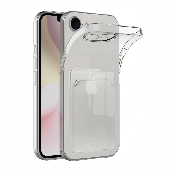 iPhone 16E Kılıf Kart Şeffaf Silikon - Şeffaf