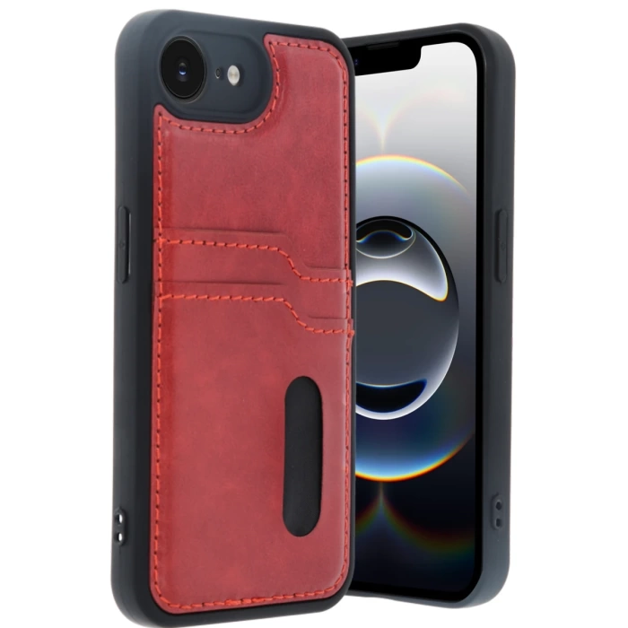 Newface iPhone 16E Kılıf Sara Kartvizitli Deri Kılıf