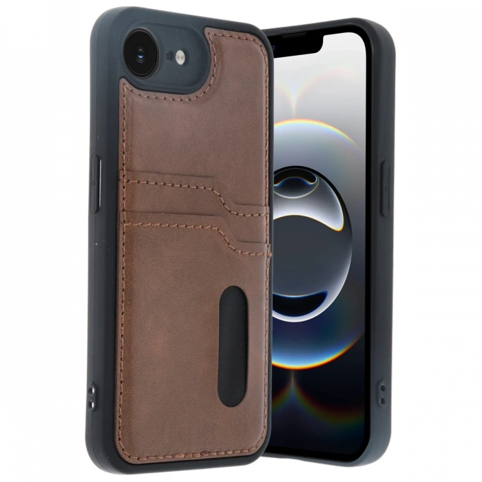 Newface iPhone 16E Kılıf Sara Kartvizitli Deri Kılıf