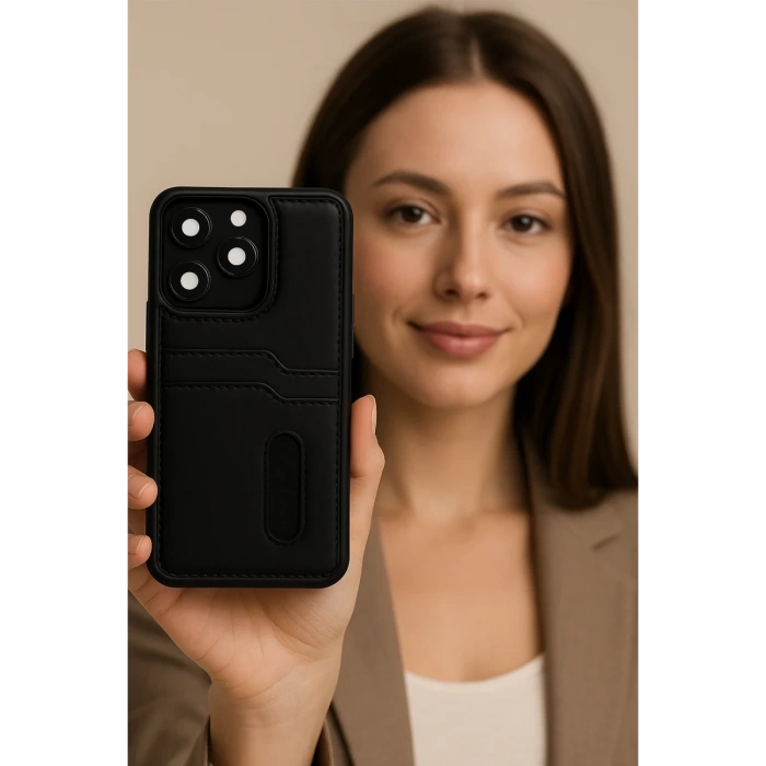 Newface iPhone 16E Kılıf Sara Kartvizitli Deri Kılıf