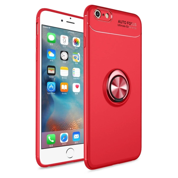 Newface iPhone 6 Kılıf Range Yüzüklü Silikon - Kırmızı